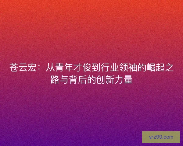苍云宏：从青年才俊到行业领袖的崛起之路与背后的创新力量